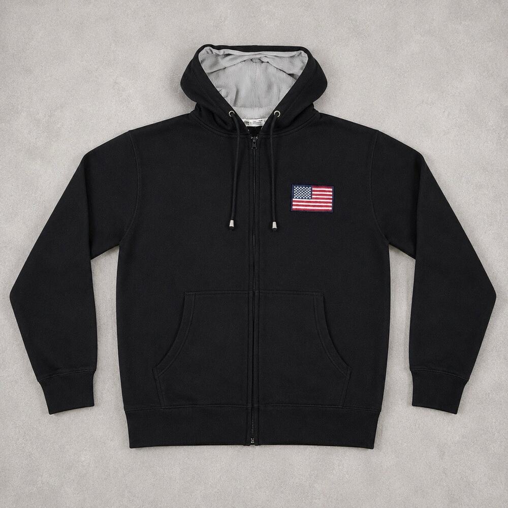 Bradford Exchange Patriotic Eagle USA Flag Full Zip Hoodie Men’s Black Graphic M
